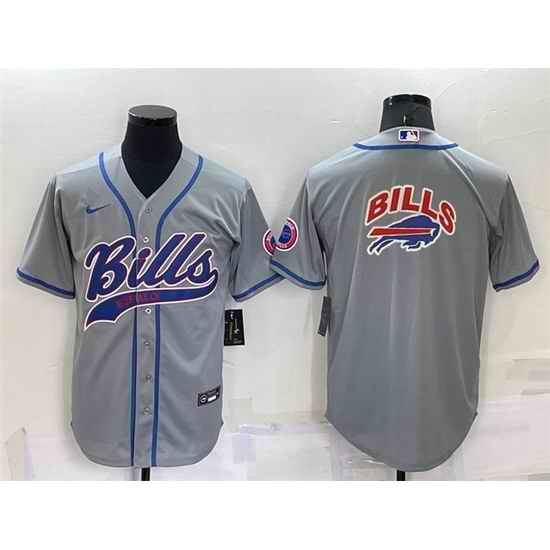 Men Buffalo Bills Grey Team Big Logo With Patch Cool Base Stitched Baseb->buffalo bills->NFL Jersey