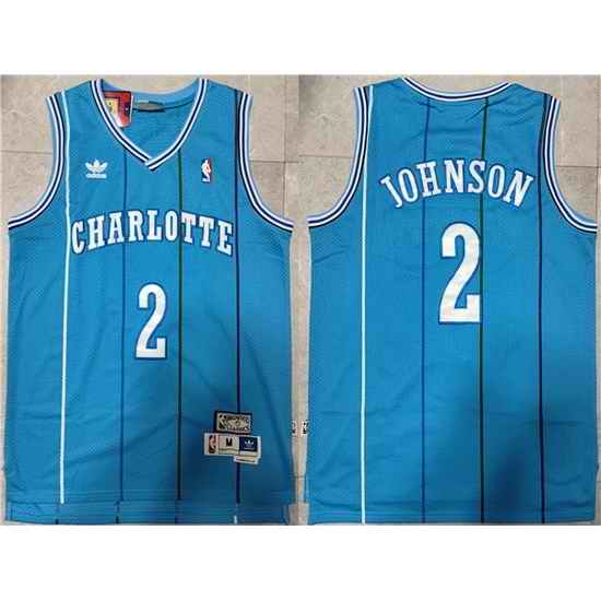 Men Charlotte Hornets #2 Larry Johnson Blue Mitchell  26 Ness Throwback Stitched Jersey->charlotte hornets->NBA Jersey
