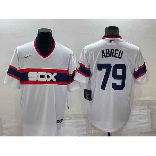 Men Chicago White Sox #79 Jose Abreu White Throwback Cool Base Stitched Jersey->boston red sox->MLB Jersey