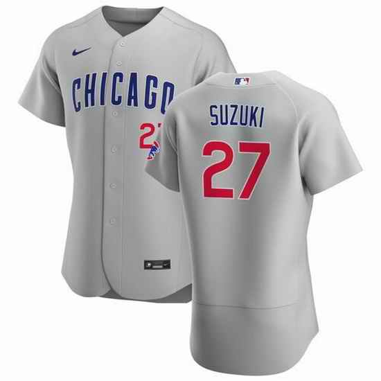 Men Chicago Cubs #27 Seiya Suzuki Grey Flex Base Stitched jersey->chicago cubs->MLB Jersey