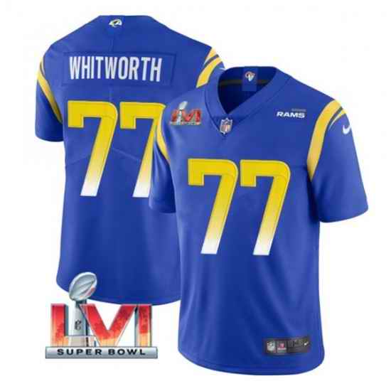 Nike Los Angeles Rams #77 Andrew Whitworth Royal 2022 Super Bowl LVI Vapor Limited Jersey->los angeles rams->NFL Jersey