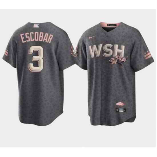 Men Washington Nationals #3 Alcides Escobar 2022 Grey City Connect Cherry Blossom Cool Base Stitched jersey->kansas city royals->MLB Jersey