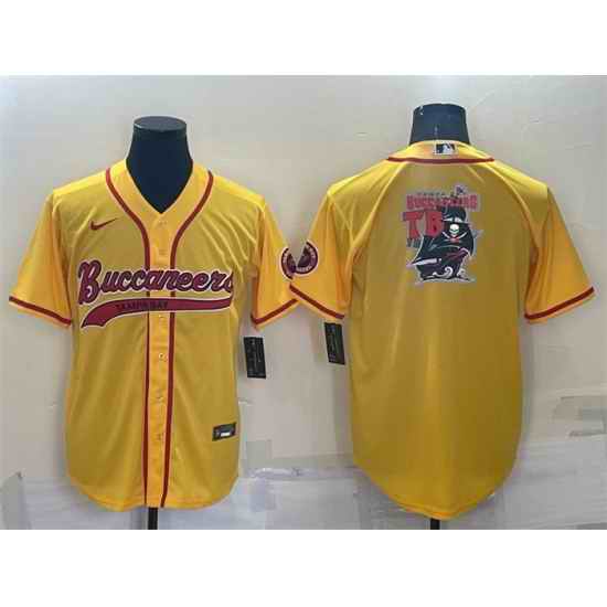 Men Tampa Bay Buccaneers Yellow Team Big Logo With Patch Cool Base Stitched Baseball Jersey->pittsburgh steelers->NFL Jersey