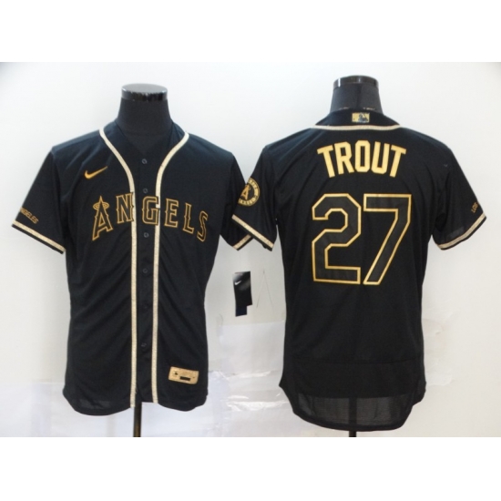 Men Nike Los Angeles Angels #27 Mike Trout Black Gold Cool Base Stitched Jersey->women mlb jersey->Women Jersey