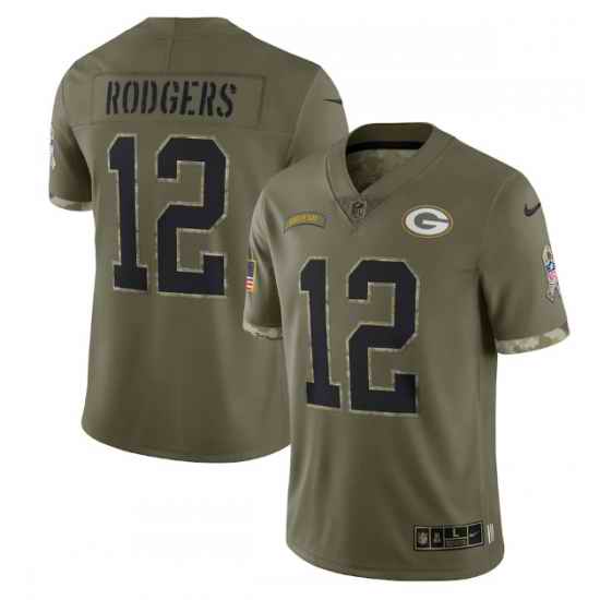 Men Green Bay Packers #12 Aaron Rodgers Olive 2022 Salute To Service Limited Stitched Jersey->green bay packers->NFL Jersey