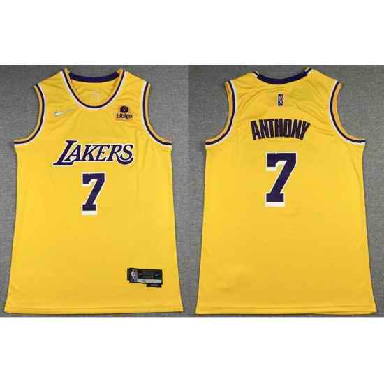 Men's Los Angeles Lakers #7 Carmelo Anthony 2021 #22 City Edition Yellow Stitched Jersey->brooklyn nets->NBA Jersey