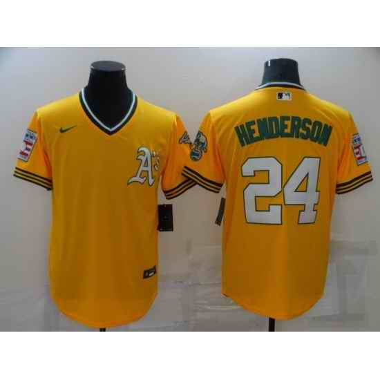 Men's Oakland Athletics #24 Rickey Henderson Gold Throwback Jersey->san diego padres->MLB Jersey