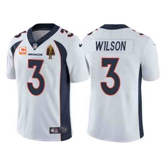 Men Denver Broncos #3 Russell Wilson White With C Patch & Walter Payton Patch Limited Stitched Jersey->green bay packers->NFL Jersey