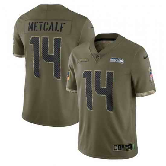 Men Seattle Seahawks #14 DK Metcalf Olive 2022 Salute To Service Limited Stitched Jersey->new york giants->NFL Jersey
