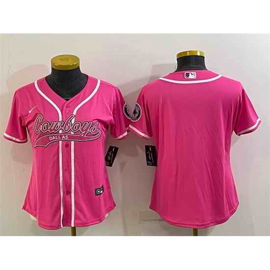 Women Dallas Cowboys Blank Pink With Patch Cool Base Stitched Baseball Jersey->women nfl jersey->Women Jersey