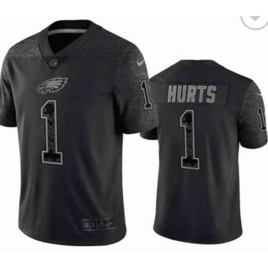 Men Philadelphia Eagles #1 Jalen Hurts Black Reflective Limited Stitched Jersey->philadelphia eagles->NFL Jersey