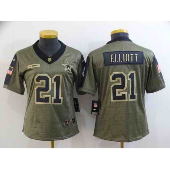Women's Dallas Cowboys #21 Ezekiel Elliott Gold 2021 Salute To Service Limited Player Jersey->women nfl jersey->Women Jersey