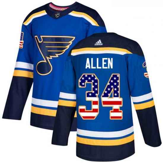 Youth Adidas St Louis Blues #34 Jake Allen Authentic Blue USA Flag Fashion NHL Jersey->youth nhl jersey->Youth Jersey