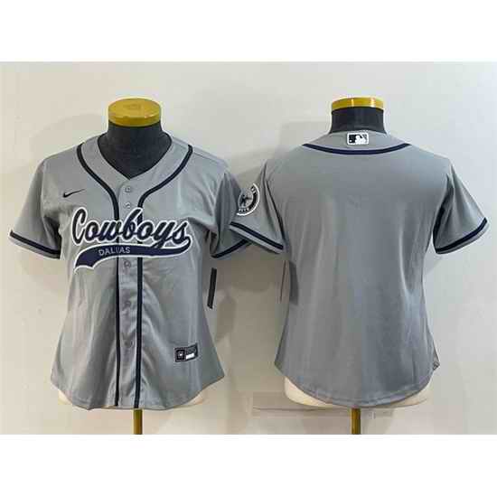 Women Dallas Cowboys Blank Grey With Patch Cool Base Stitched Baseball Jersey->women nfl jersey->Women Jersey