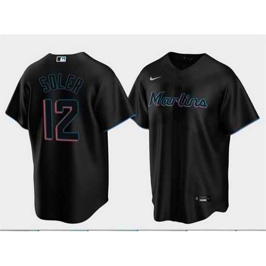 Men Miami Marlins #12 Jorge Soler Black Cool Base Stitched jersey->los angeles dodgers->MLB Jersey