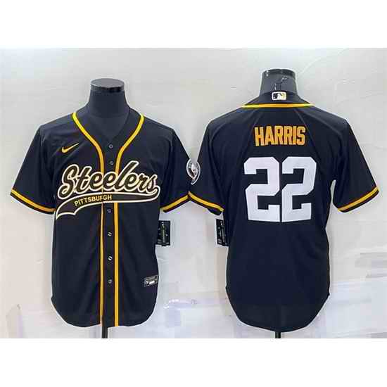 Men Pittsburgh Steelers #22 Najee Harris Black With Patch Cool Base Stitched Baseball Jersey->pittsburgh steelers->NFL Jersey