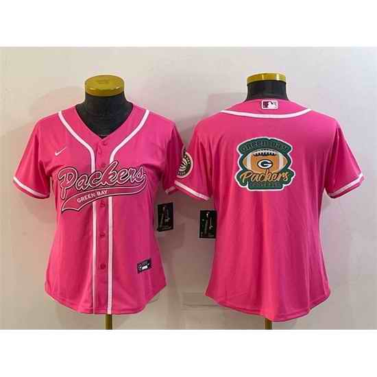 Women Green Bay Packers Pink Team Big Logo With Patch Cool Base Stitched Baseball Jersey->women nfl jersey->Women Jersey