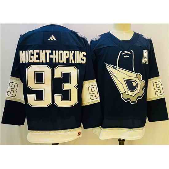 Men Edmonton Oilers #93 Ryan Nugent Hopkins Navy White Stitched Jersey->anaheim ducks->NHL Jersey