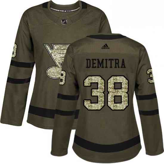 Womens Adidas St Louis Blues #38 Pavol Demitra Authentic Green Salute to Service NHL Jersey->women nhl jersey->Women Jersey