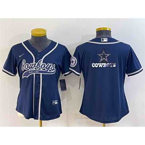 Women Dallas Cowboys Navy Team Big Logo With Patch Cool Base Stitched Baseball Jersey->women nfl jersey->Women Jersey