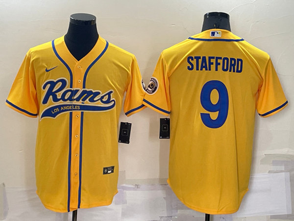 Men's Los Angeles Rams #9 Matthew Stafford Yellow Cool Base Stitched Baseball Jersey->las vegas raiders->NFL Jersey