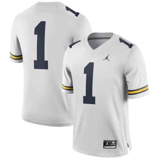 Men Michigan Wolverines #1 Jordan Brand Game Football Jersey - White->tennessee volunteers->NCAA Jersey