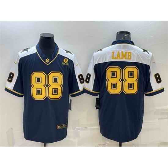 Men Dallas Cowboys #88 CeeDee Lamb Navy Gold Edition With 1960 Patch Limited Stitched Football Jersey->denver broncos->NFL Jersey