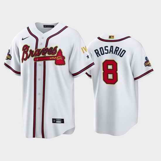 Men Atlanta Braves #8 Eddie Rosario 2022 White Gold World Series Champions Program Cool Base Stitched Baseball jersey->atlanta braves->MLB Jersey