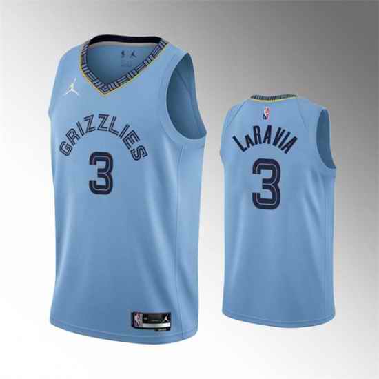 Men Memphis Grizzlies #3 Jake LaRavia Light Blue 75th Anniversary Statement Edition Stitched Basketball Jersey->memphis grizzlies->NBA Jersey