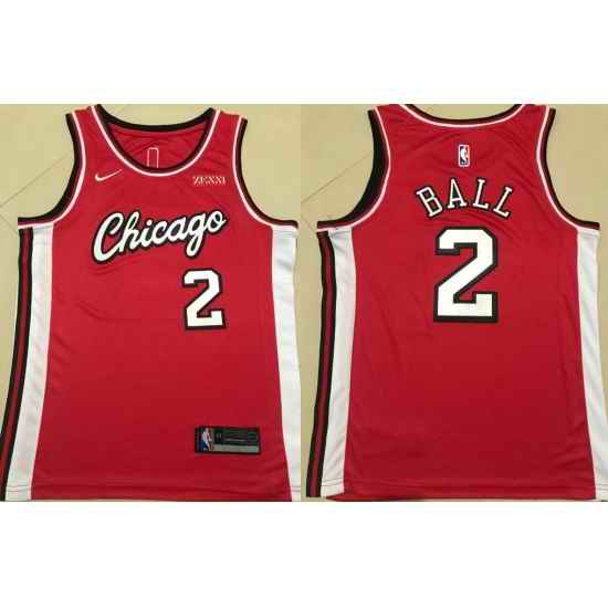 Men Chicago Bulls #2 Lonzo Ball 75th Anniversary Red Edition Swingman Stitched Basketball Jersey->brooklyn nets->NBA Jersey