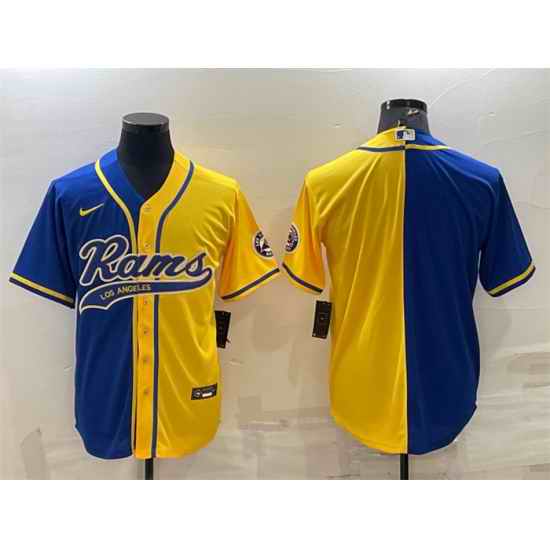 Men Los Angeles Rams Blank Royal Yellow Split With Patch Cool Base Stitched Baseball Jersey->las vegas raiders->NFL Jersey