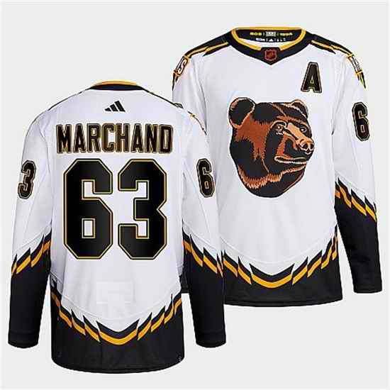 Men Boston Bruins #63 Brad Marchand White 2022 Reverse Retro Stitched Jersey->boston bruins->NHL Jersey