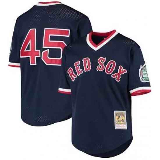 Men Boston Red Sox #45 Pedro martinez Mitchell Ness Blue Jersey->detroit tigers->MLB Jersey