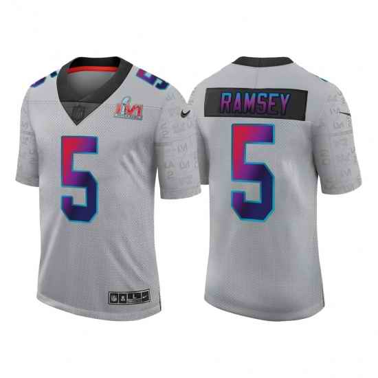 Men Los Angeles Rams #5 Jalen Ramsey 2022 Grey Super Bowl LVI Limited Stitched Jersey->los angeles rams->NFL Jersey