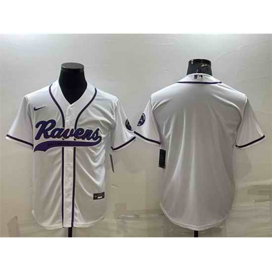 Men Baltimore Ravens Blank White With Patch Cool Base Stitched Baseball Jersey->baltimore ravens->NFL Jersey