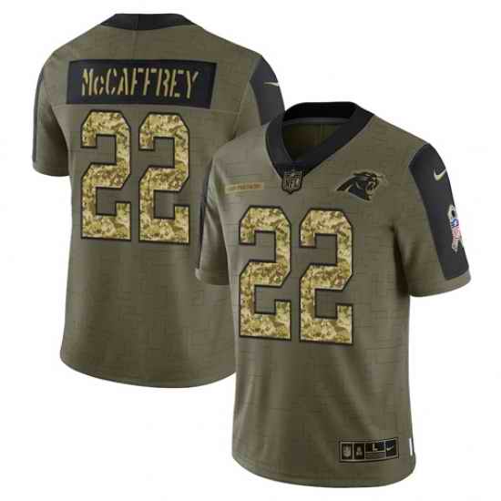 Men Carolina Panthers #22 Christian McCaffrey 2021 Salute To Service Olive Camo Limited Stitched Jersey->buffalo bills->NFL Jersey