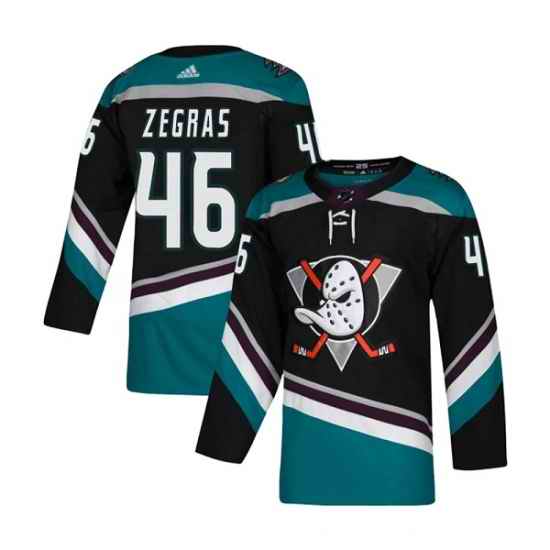 Men Anaheim Ducks #46 Trevor Zegras Black Teal Stitched Jersey->toronto maple leafs->NHL Jersey