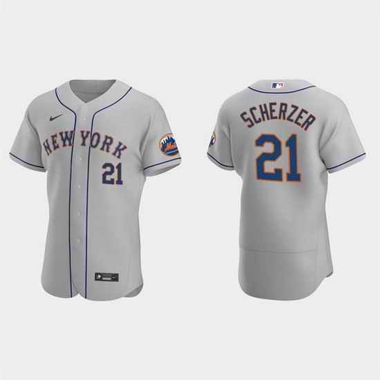 Men New York Mets #21 Max Scherzer Grey Flex Base Stitched jersey->new york mets->MLB Jersey