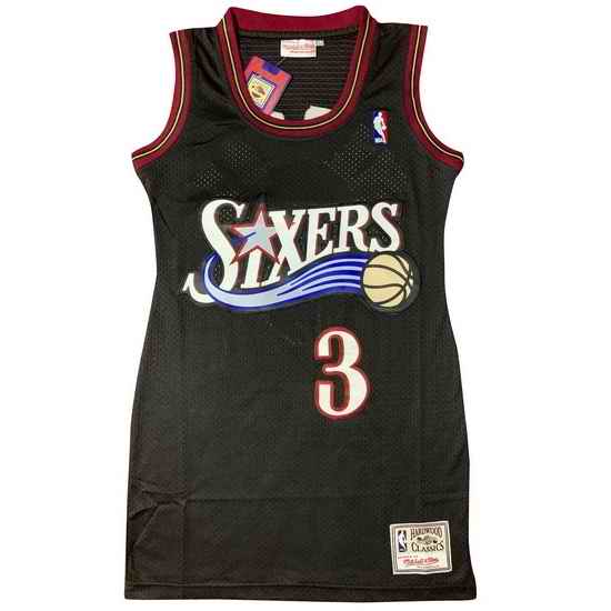 Women 76ers #3 Allen Iverson Dress Stitched Jersey Black->carolina panthers->NFL Jersey