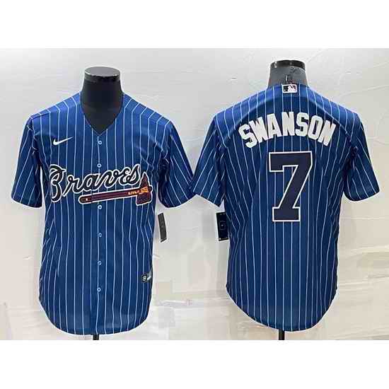 Men Atlanta Braves #7 Dansby Swanson Navy Cool Base Stitched Baseball Jersey->houston astros->MLB Jersey