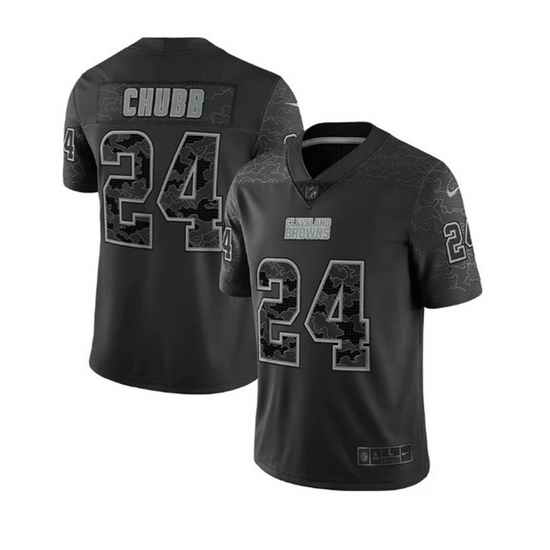 Men Cleveland Browns #24 Nick Chubb Black Reflective Stitched Jersey->cleveland browns->NFL Jersey