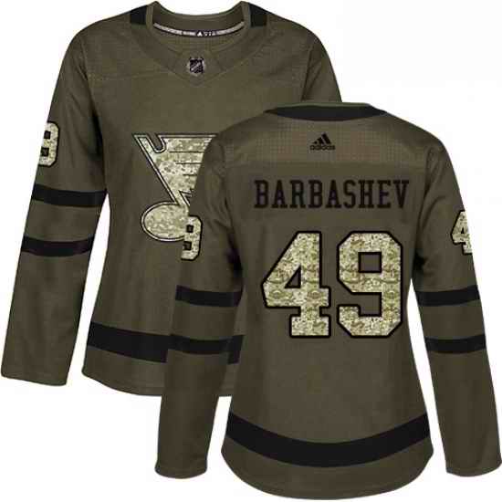 Womens Adidas St Louis Blues #49 Ivan Barbashev Authentic Green Salute to Service NHL Jersey->women nhl jersey->Women Jersey