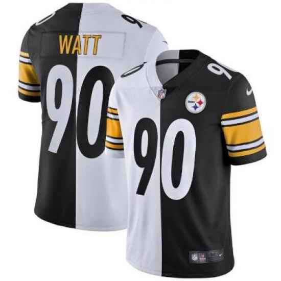 Men Nike Steelers #90 T J Watt Black And White Split Vapor Untouchable Limited Jersey II->carolina panthers->NFL Jersey