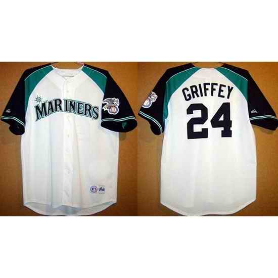 Men Seattle Mariners #24 Ken Griffey White Stitched jersey->seattle mariners->MLB Jersey