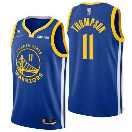Men Golden State Warriors 11 Klay Thompson Royal With No #6 Patch Stitched Jersey->denver nuggets->NBA Jersey