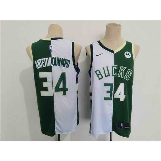Men Milwaukee Bucks #34 Giannis Antetokounmpo Green White Split Stitched Basketball Jersey->boston celtics->NBA Jersey