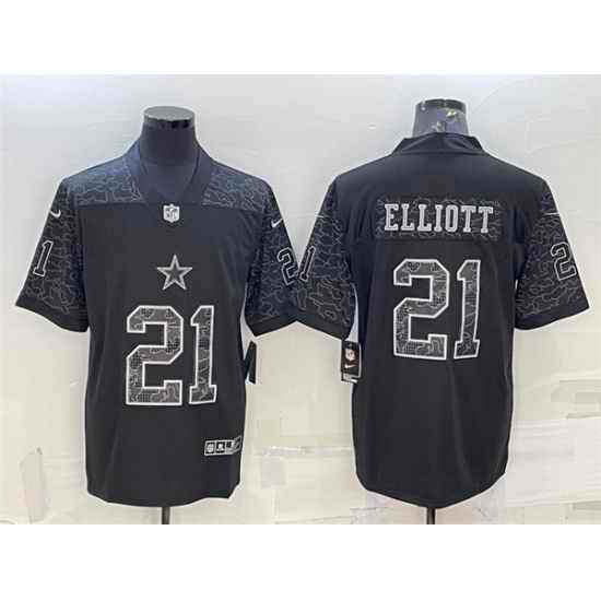 Men Dallas Cowboys #21 Ezekiel Elliott Black Reflective Limited Stitched Football Jersey->dallas cowboys->NFL Jersey