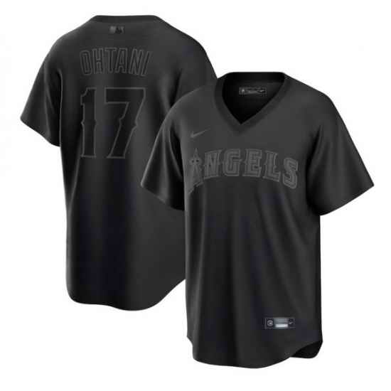 Men Los Angeles Angels #17 Shohei Ohtani Black Pitch Black Fashion Replica Stitched Jersey->los angeles angels->MLB Jersey