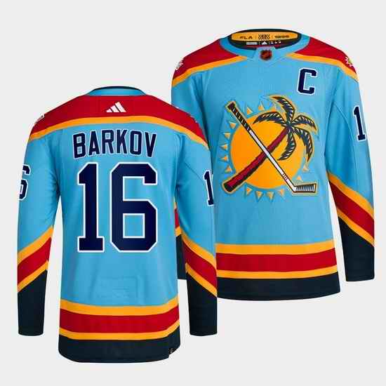 Men Florida Panthers #16 Aleksander Barkov Blue 2022 Reverse Retro Stitched Jersey->new york rangers->NHL Jersey