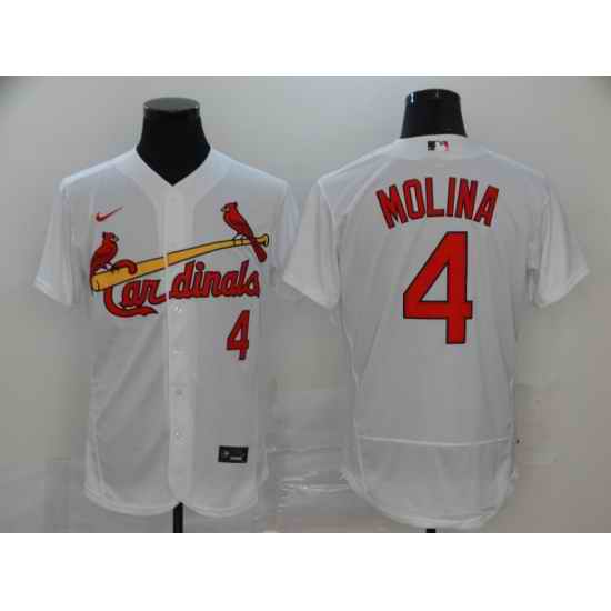 Men's St. Louis Cardinals #4 Yadier Molina White Stitched Flex Base Jersey->houston astros->MLB Jersey
